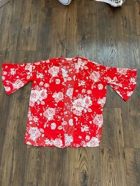 Red Floral Kimono Cardigan